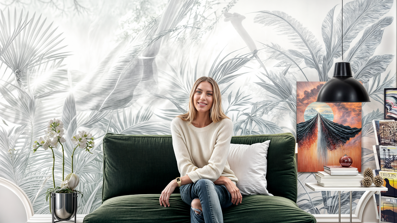 Amenajare cameră de lucru și lounge cu tapet personalizat OQPATH STUDIO