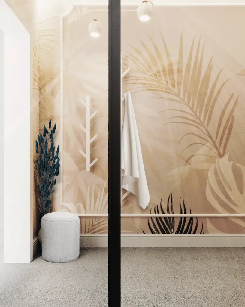 Walk-in closet tip vagon cu tapet personalizat